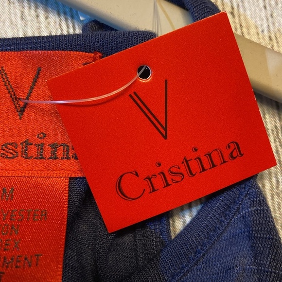 NWT V Cristina Women's Cold Shoulder Embroidered Short Sleeve Blouse Medium Navy - Picture 10 of 10